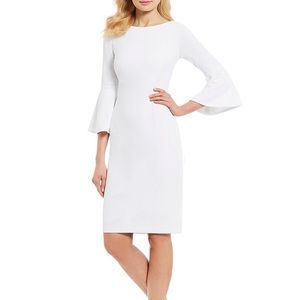White Bell Sleeve Sheath Dress